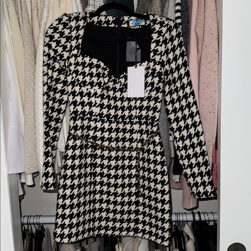 REVOLVE ASSIGNMENT BLAIR Houndstooth Long Sleeve Mini Dress